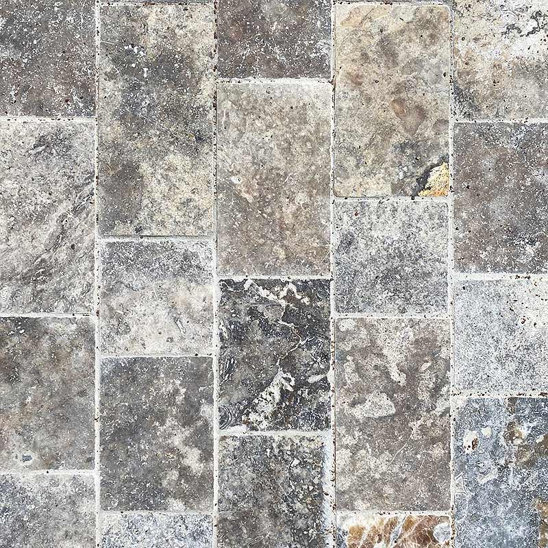 Pavés Travertin Gris 1er choix - vieilli